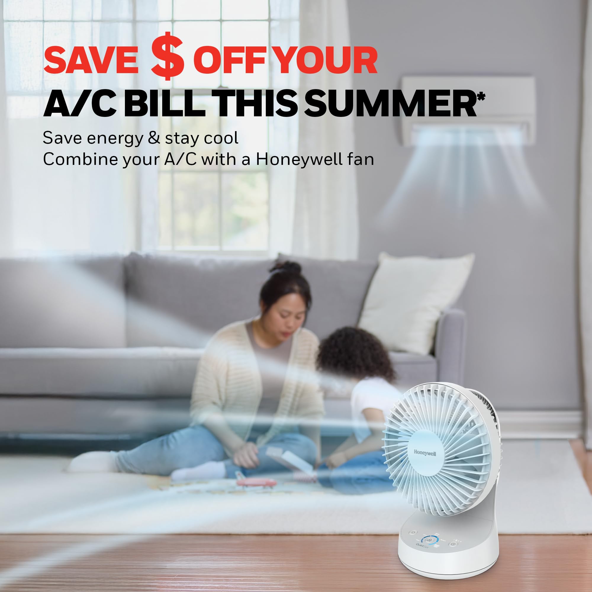 Honeywell QuietSet 5 oscillating table fan auto-off timer display and control