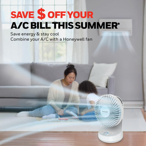 Honeywell QuietSet 5 oscillating table fan auto-off timer display and control
