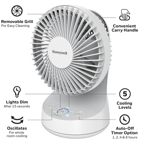 Honeywell QuietSet 5 oscillating table fan oscillation feature providing wide coverage