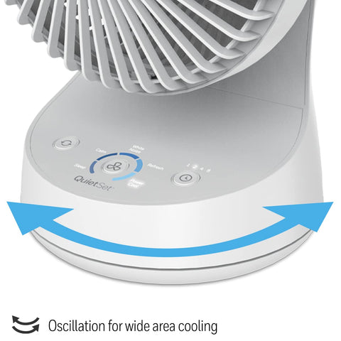 Honeywell QuietSet 5 oscillating table fan sturdy base on a desk