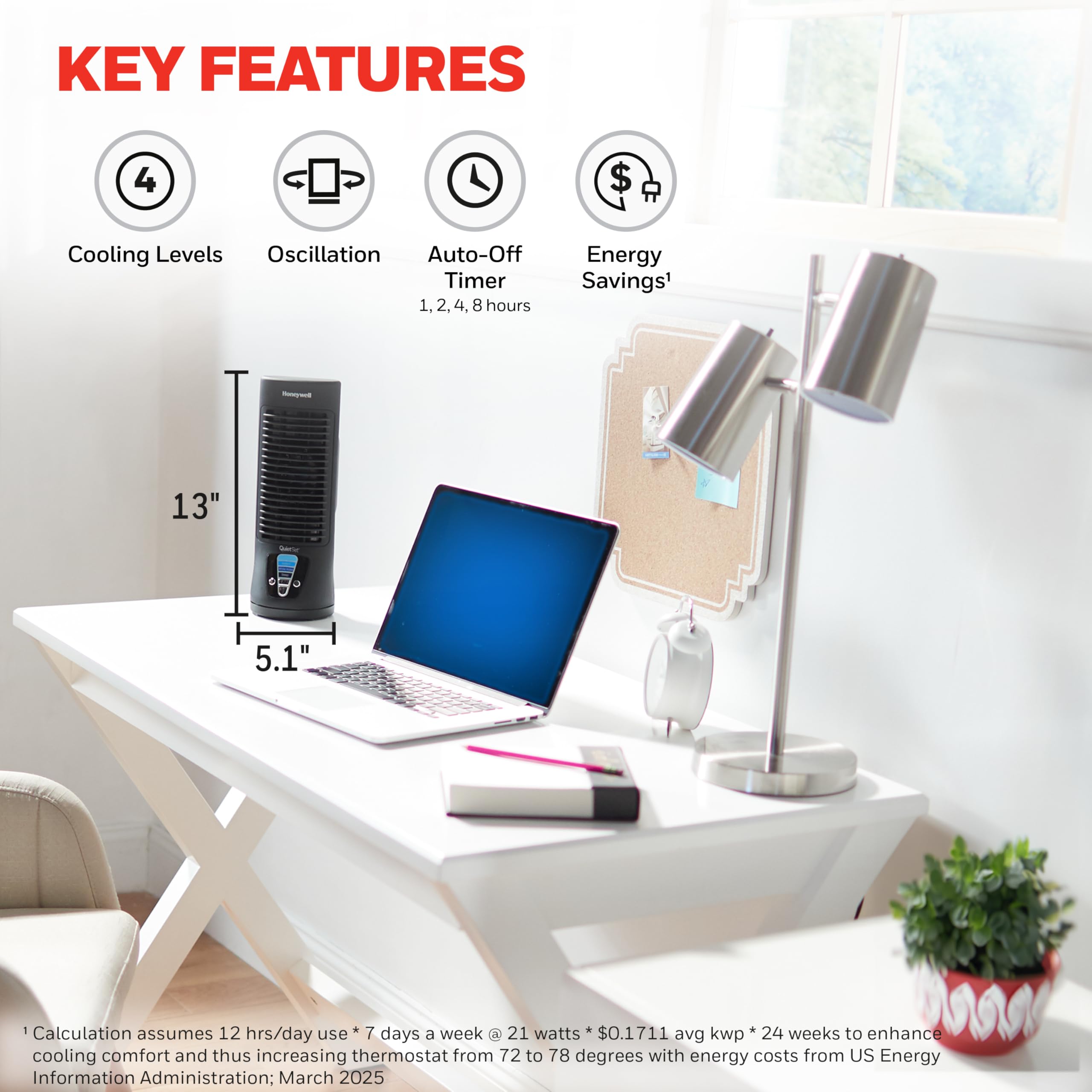 Honeywell compact desk fan in black design ideal for bedrooms and small spaces.