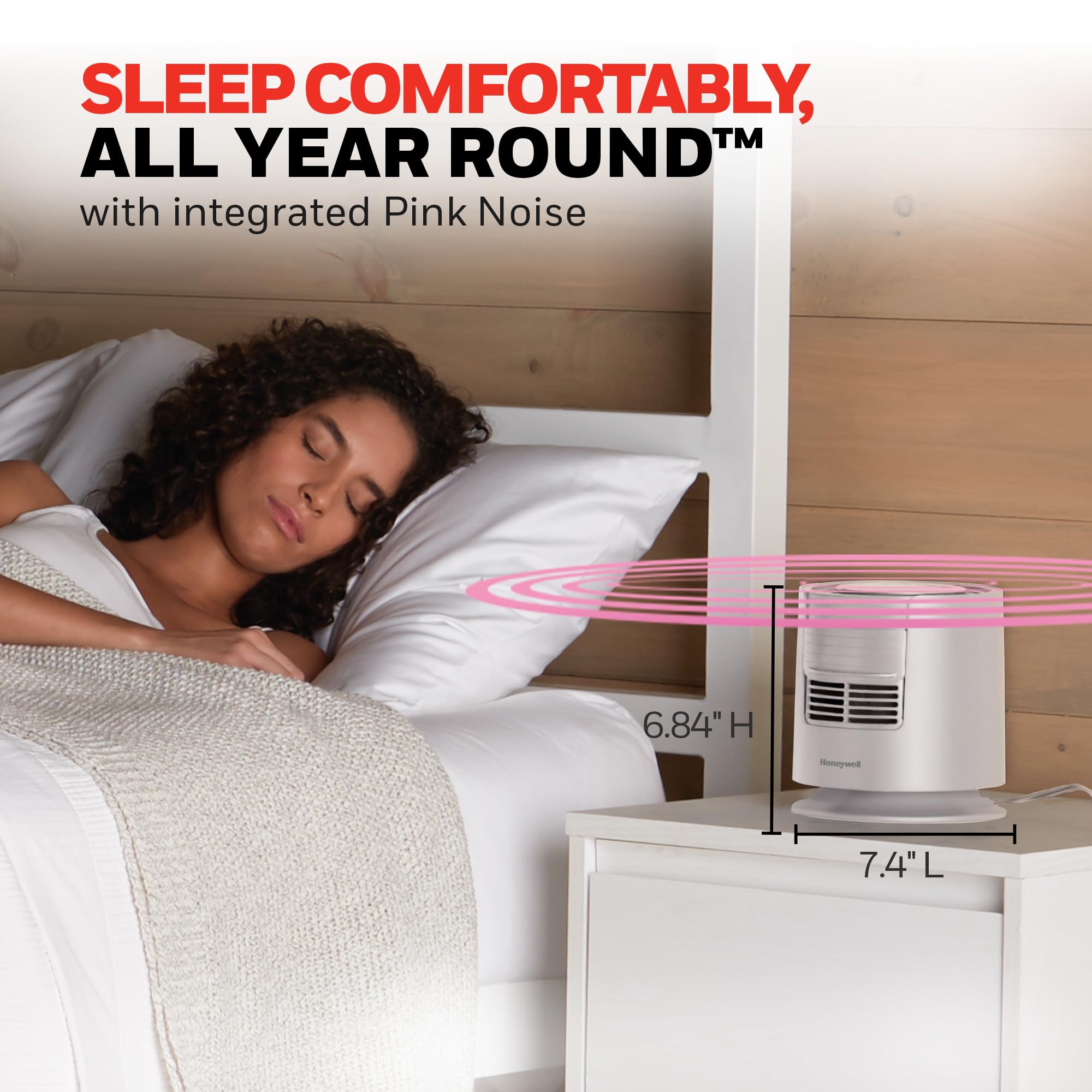 Honeywell QuietSet Sleep Fan airflow shutter shows cooling option for warm nights.