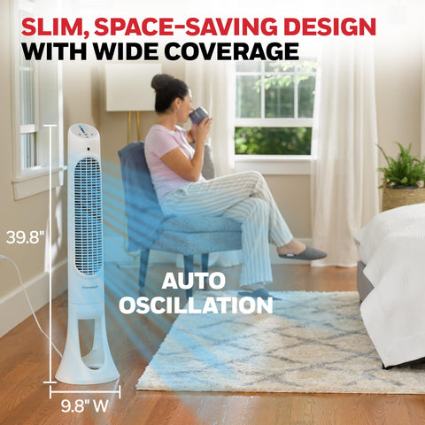 Honeywell QuietSet placed in a bedroom setup for quiet comfort