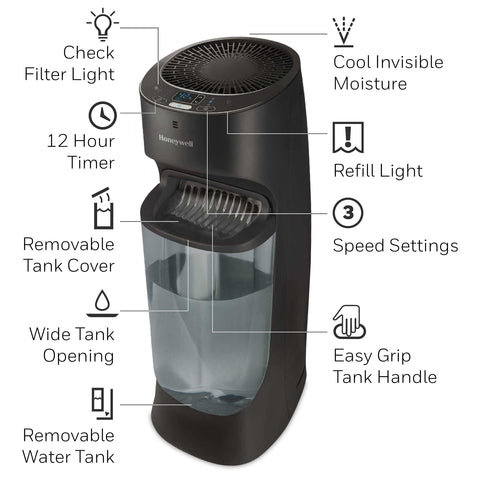 Honeywell top fill tower humidifier cool mist supports comfortable breathing.