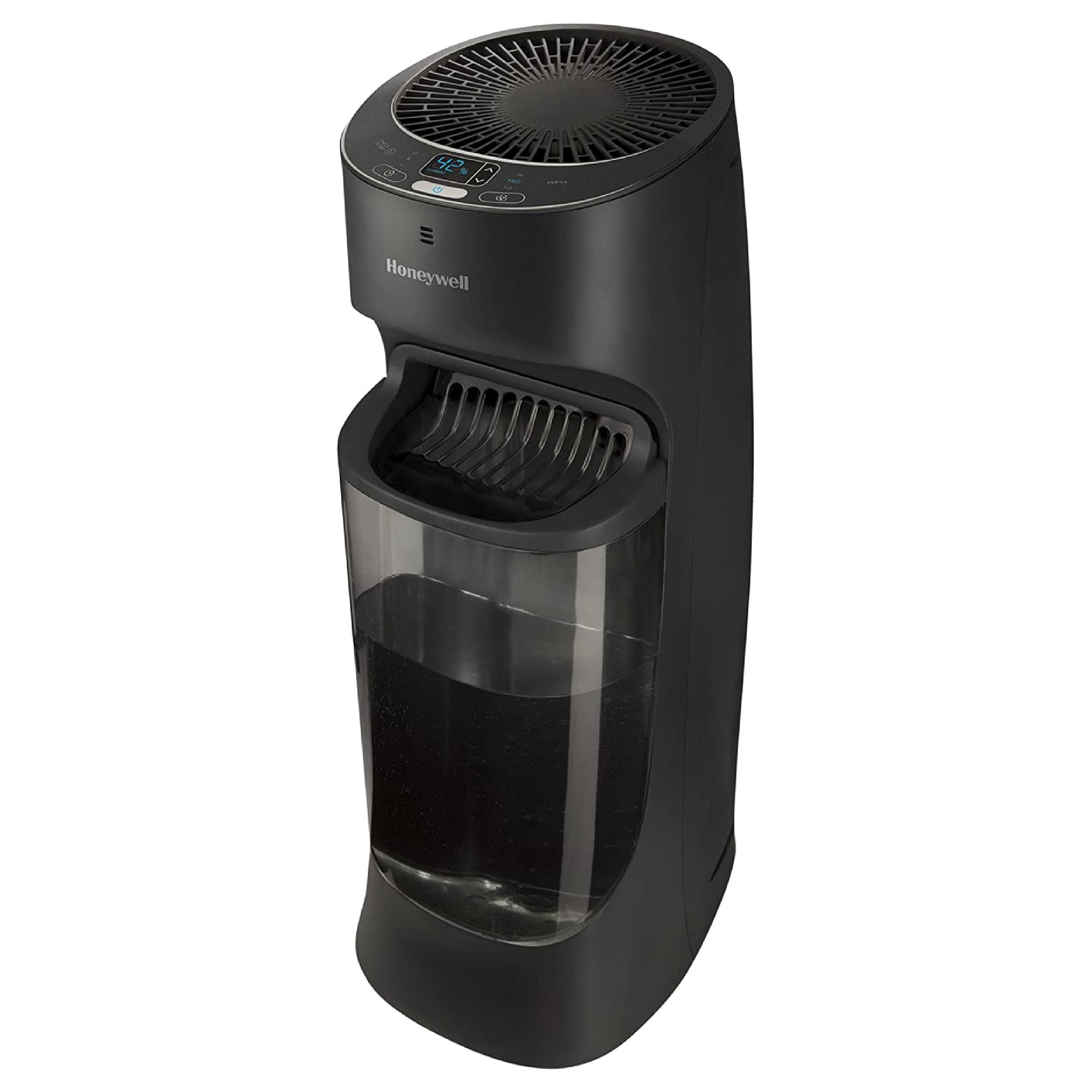 Honeywell top fill tower humidifier top-fill tank for easy refills and clean operation.