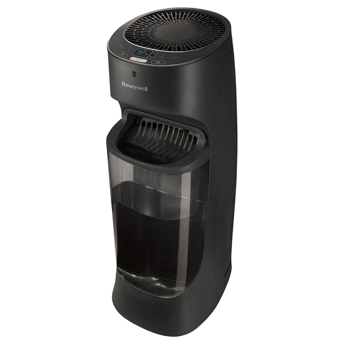Honeywell top fill tower humidifier top-fill tank for easy refills and clean operation.
