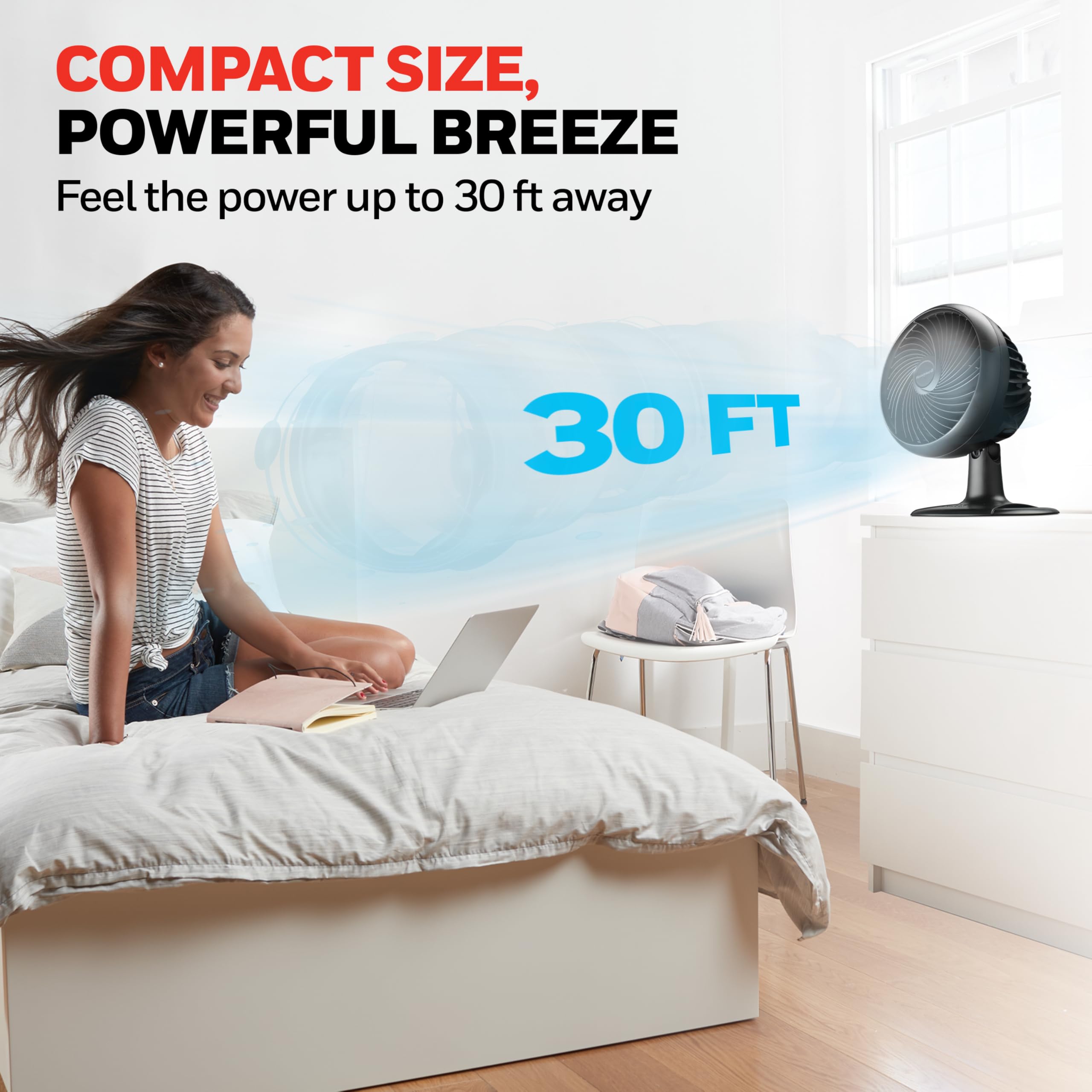 Tilt-action view emphasizes 60-degree vertical adjustability for targeted airflow