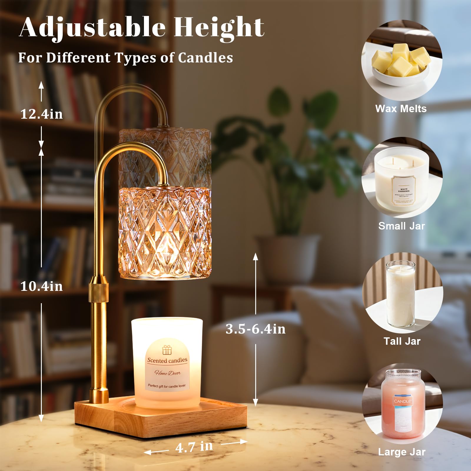 Hong-in candle warmer adjustable height ideal for melts, jars, and candles.
