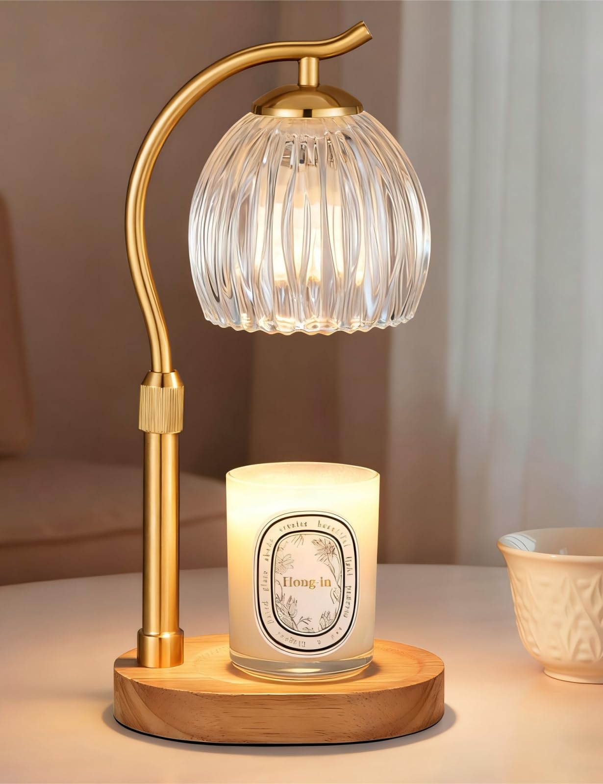 Hong-in candle warmer lamp with timer and dimmer for safe flameless fragrance diffusion.