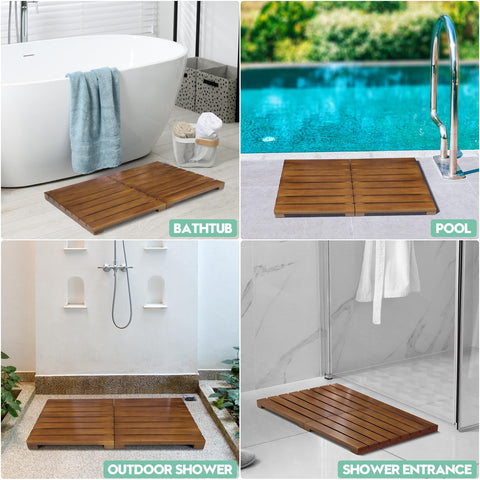 HONGJUNLEE teak shower mat multi-scenario-use suits baths spas pools.