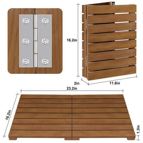 HONGJUNLEE teak shower mat non-slip-feet prevent slips on damp floors.
