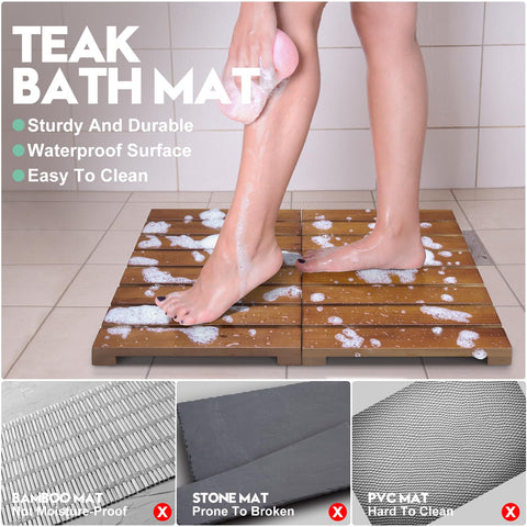 HONGJUNLEE teak shower mat ready-out-of-the-box simple setup.