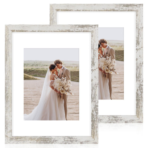Hongkee 11x14 frame with glass front in distressed white wood for wall display.