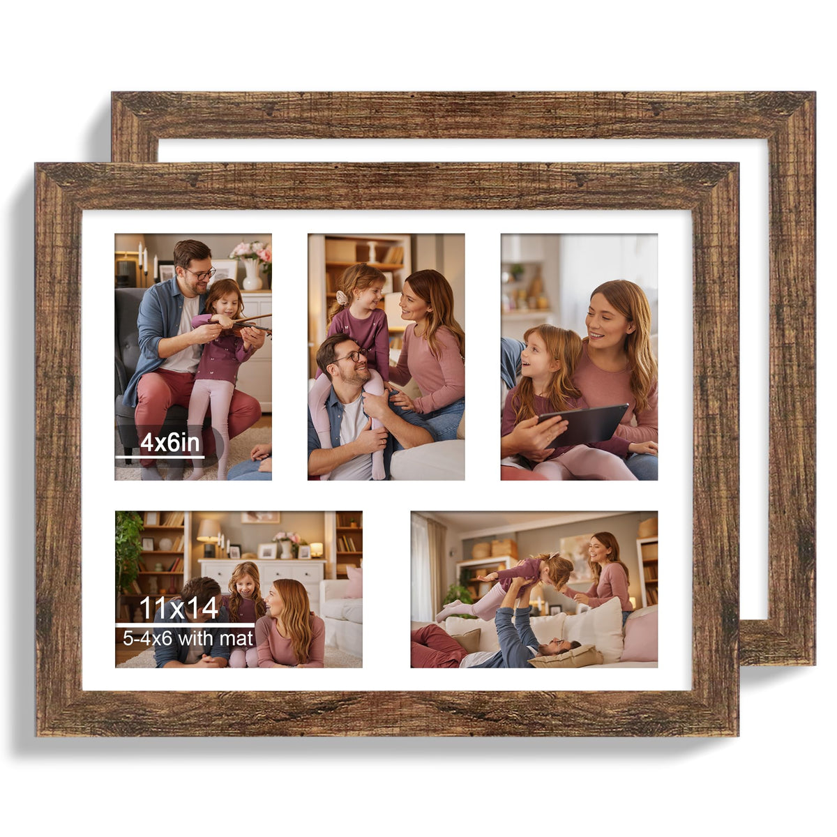 Hongkee 11x14 rustic brown wood frame set for durable wall display