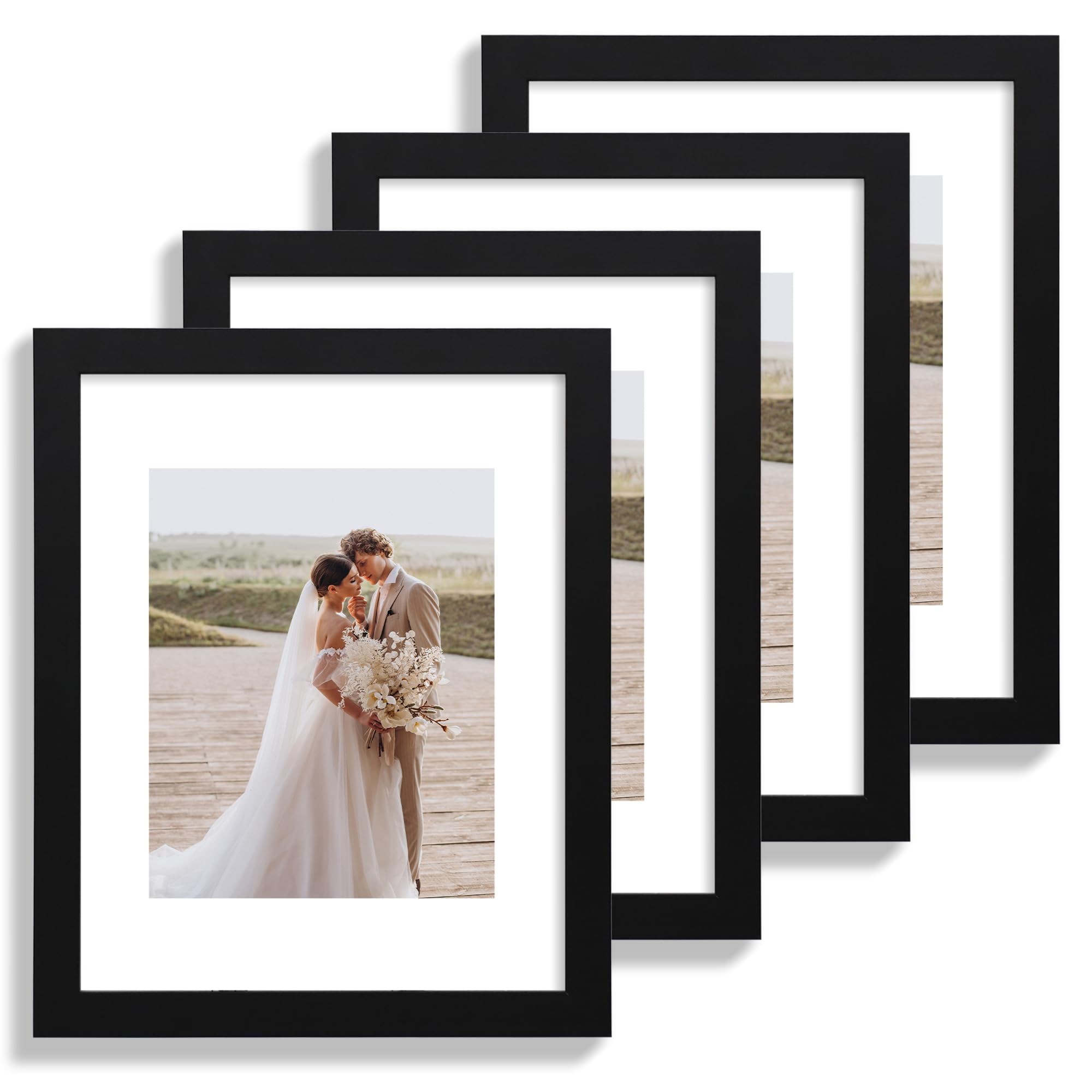 Hongkee 11x14 frame with glass front in black wood for gallery displays.