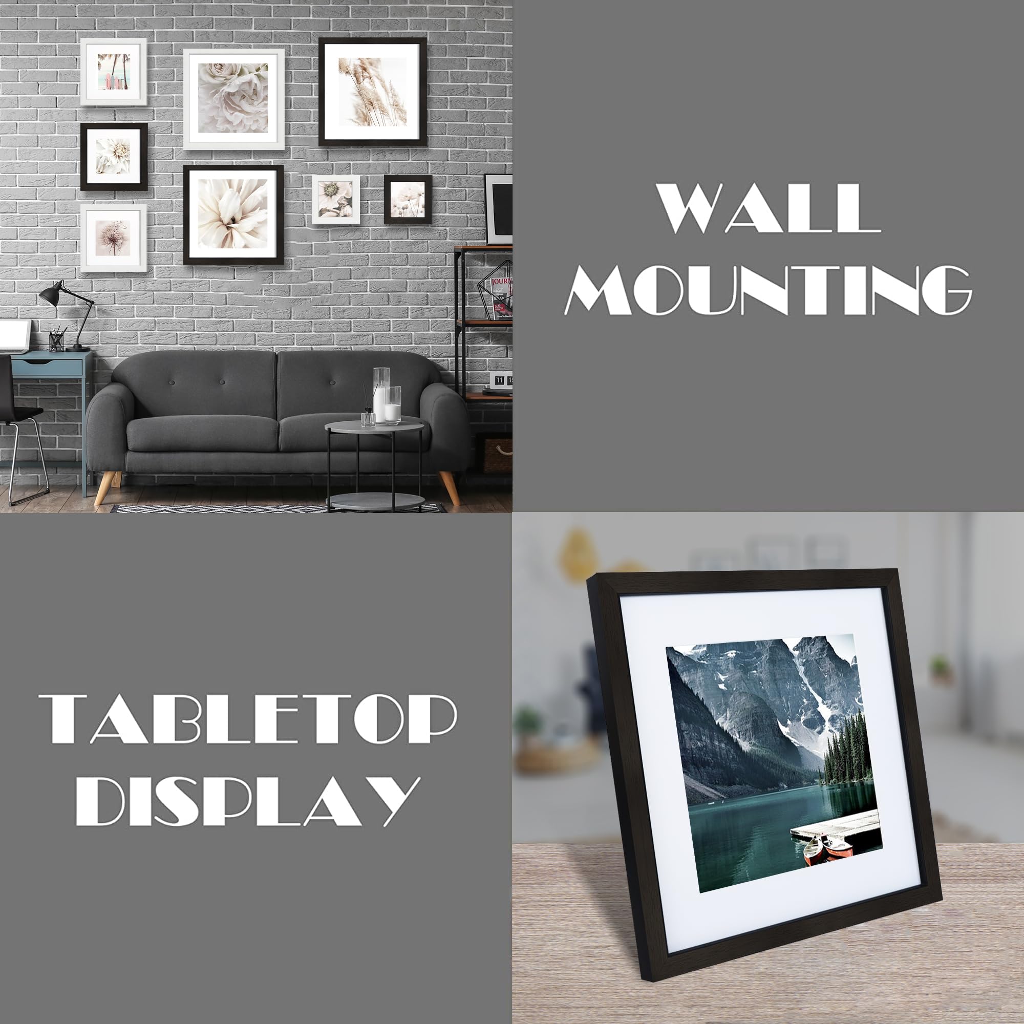Hongkee 12x12 black frame wall-mount option for versatile portrait or landscape layouts.
