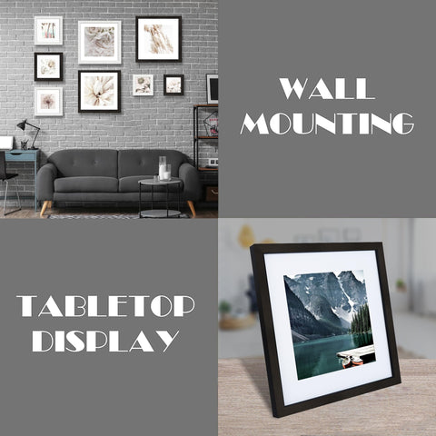 Hongkee 12x12 black frame wall-mount option for versatile portrait or landscape layouts.
