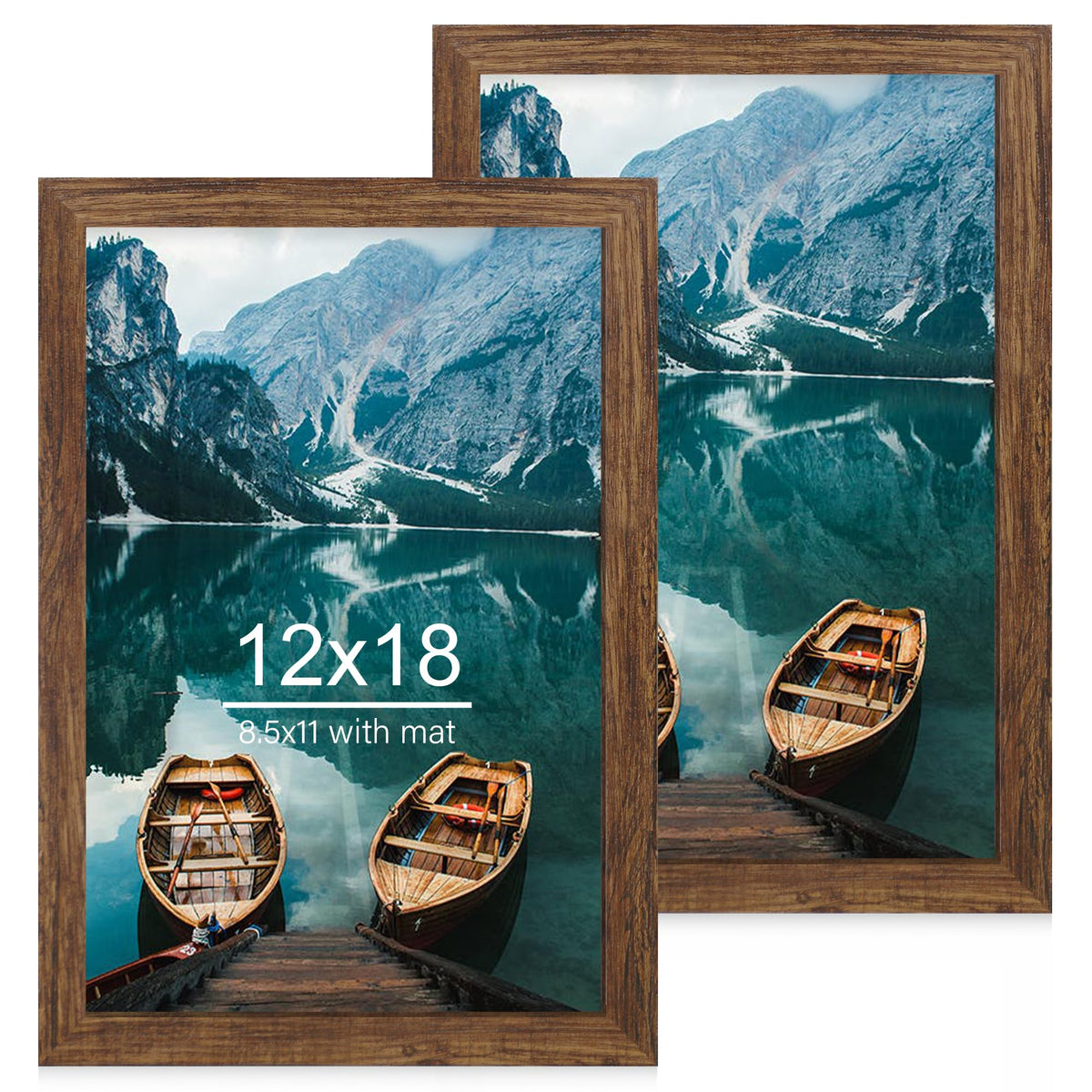 Hongkee 12x18 frame set 2 front view in rustic brown wood for posters.
