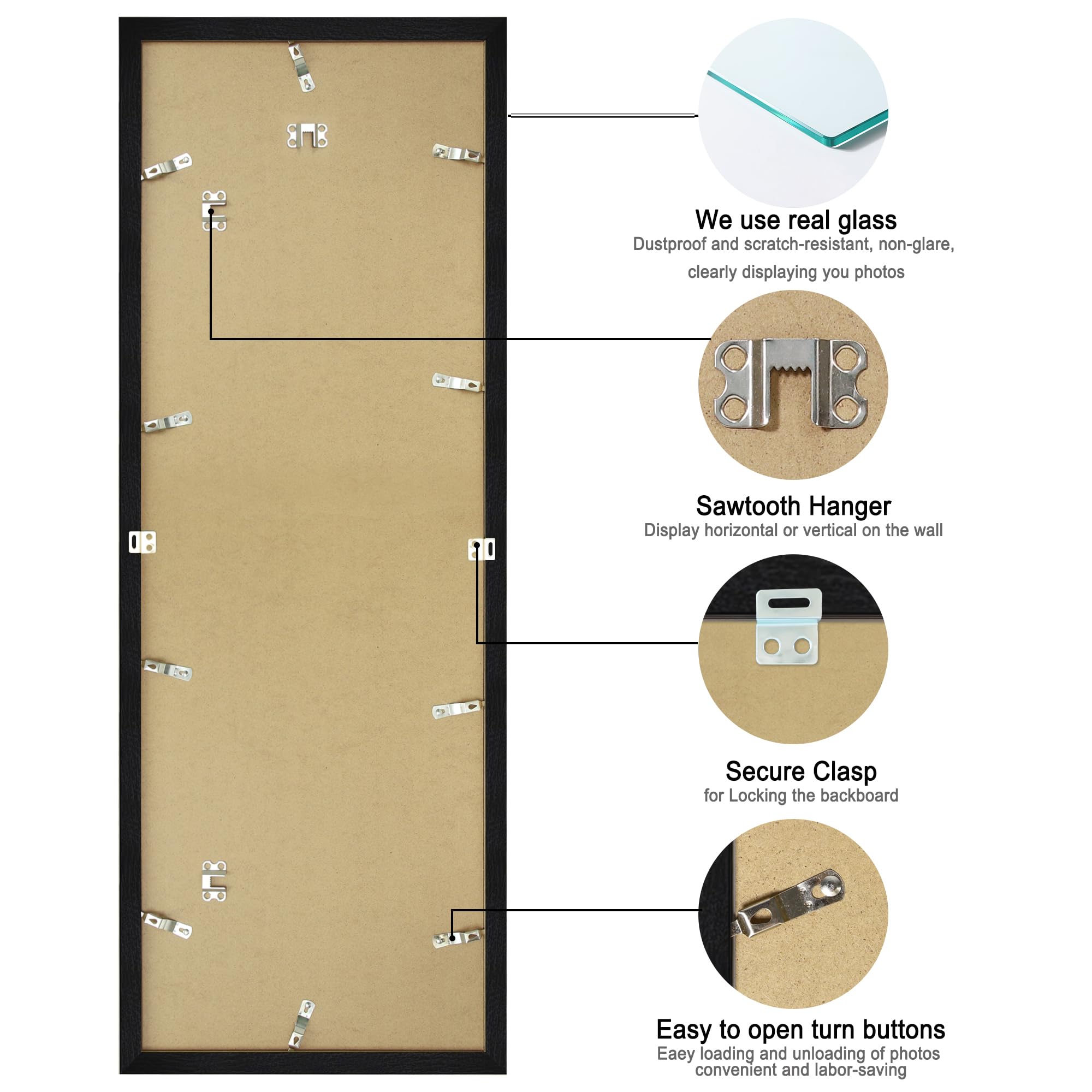 Hongkee back-loader clips keep prints in place inside the frame.