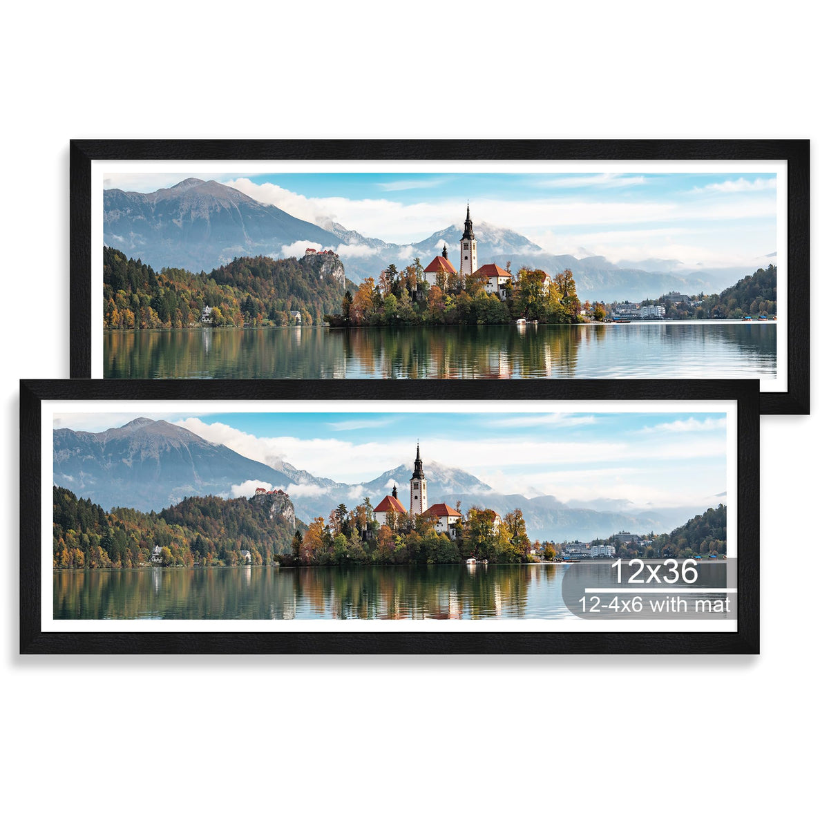Hongkee 12x36 poster frame with rustic black wood and tempered glass for premium display.