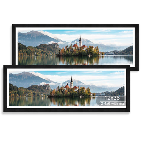 Hongkee 12x36 poster frame with rustic black wood and tempered glass for premium display.