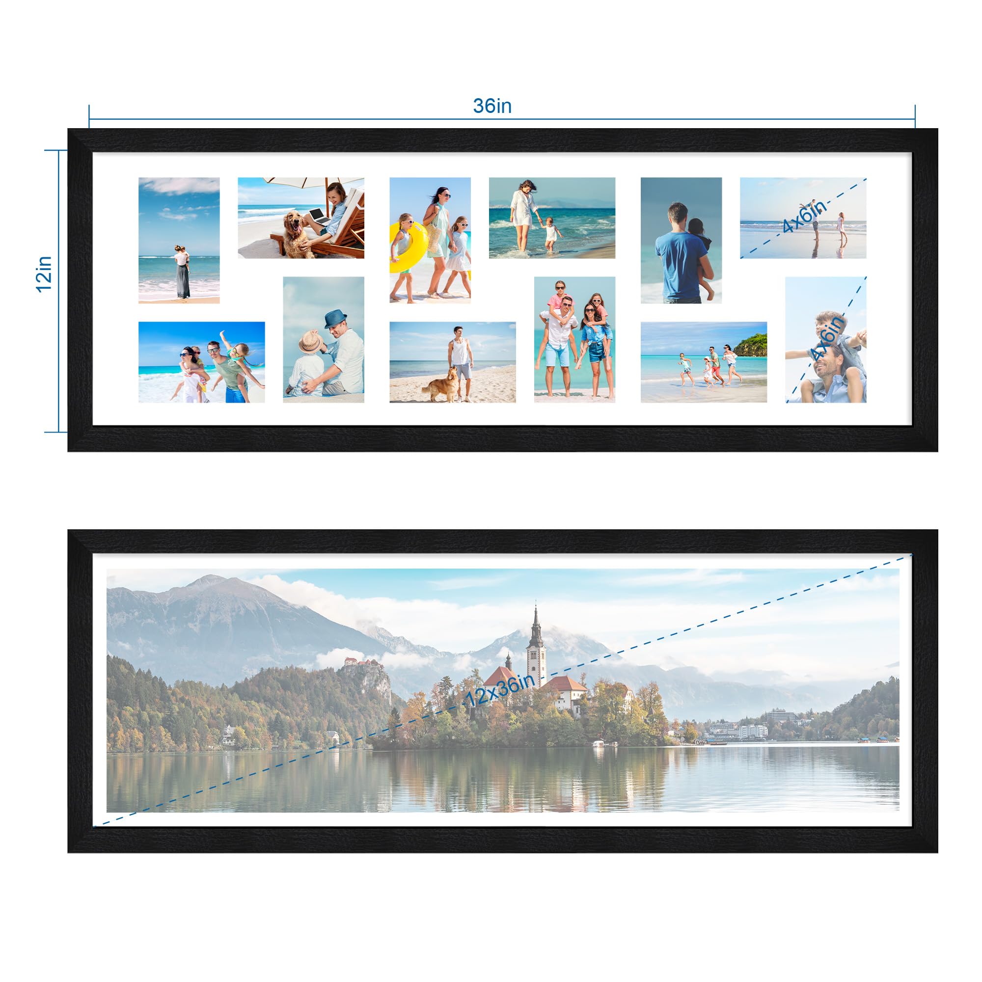 Hongkee poster frame without mat showcasing large collage-ready 12x36 photos.