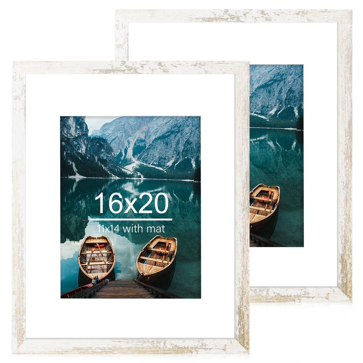 Hongkee 16x20 frame front view in distressed white wood design for cozy decor