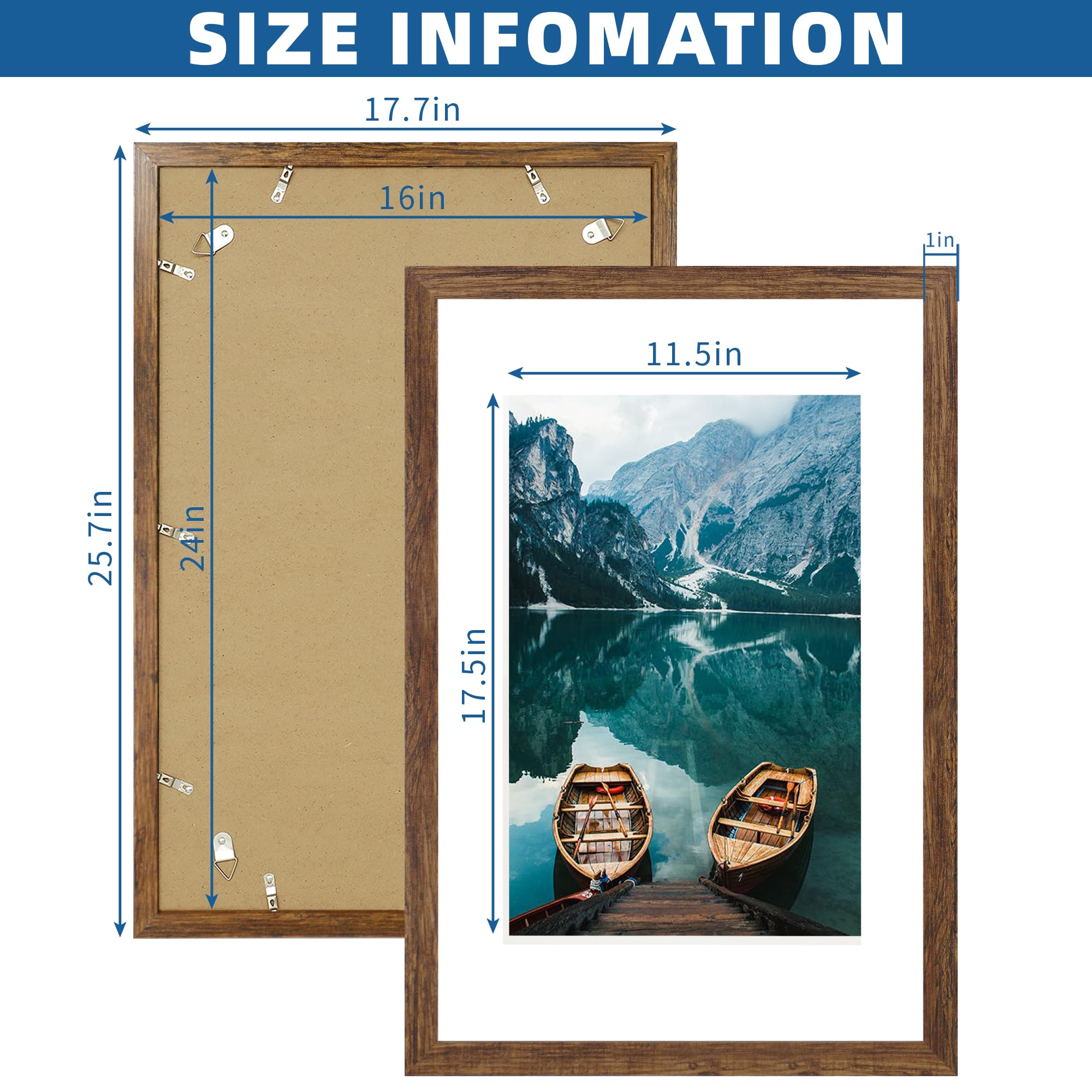 Hongkee 16x24 frame fits 12x18 photos without mat securely.