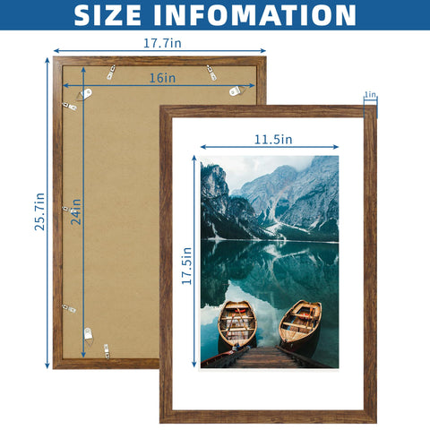 Hongkee 16x24 frame fits 12x18 photos without mat securely.
