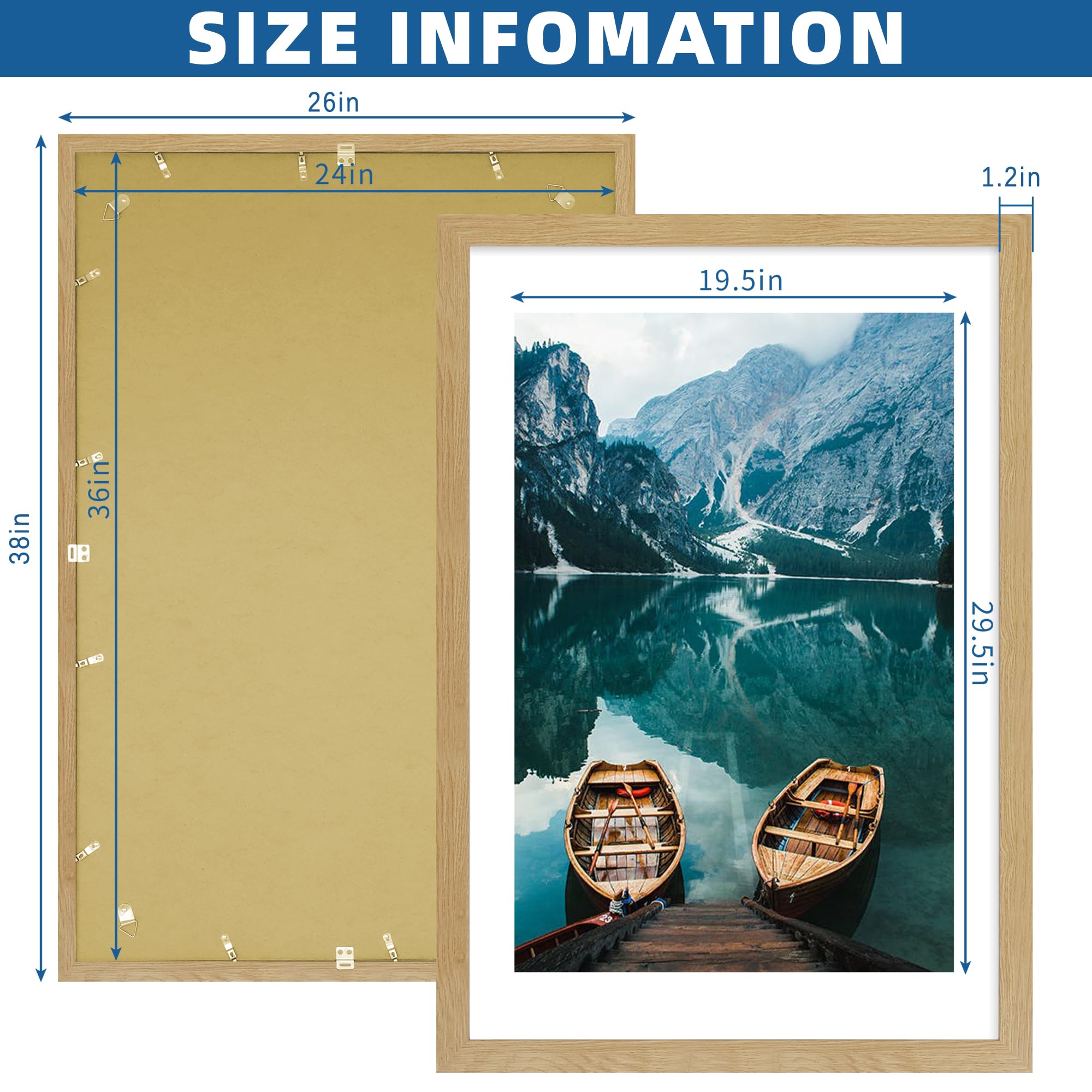Hongkee 24x36 frame mat options easy fit 24x36 without mat or 20x30 with mat