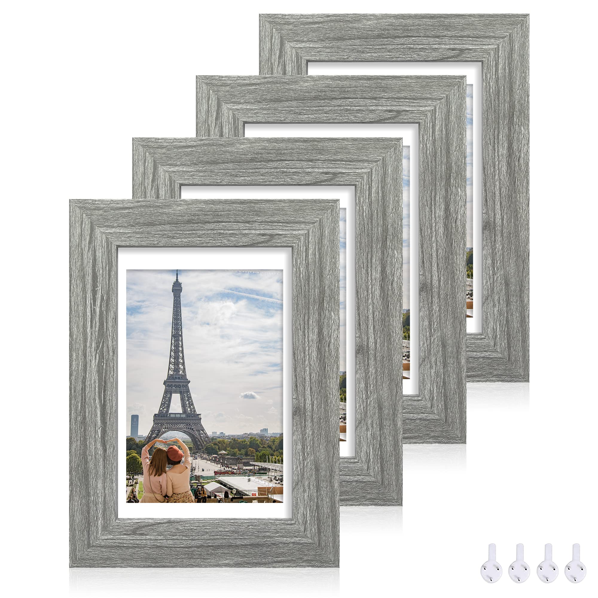 Hongkee 5x7 frame with real glass and grey wood ideal for wall display