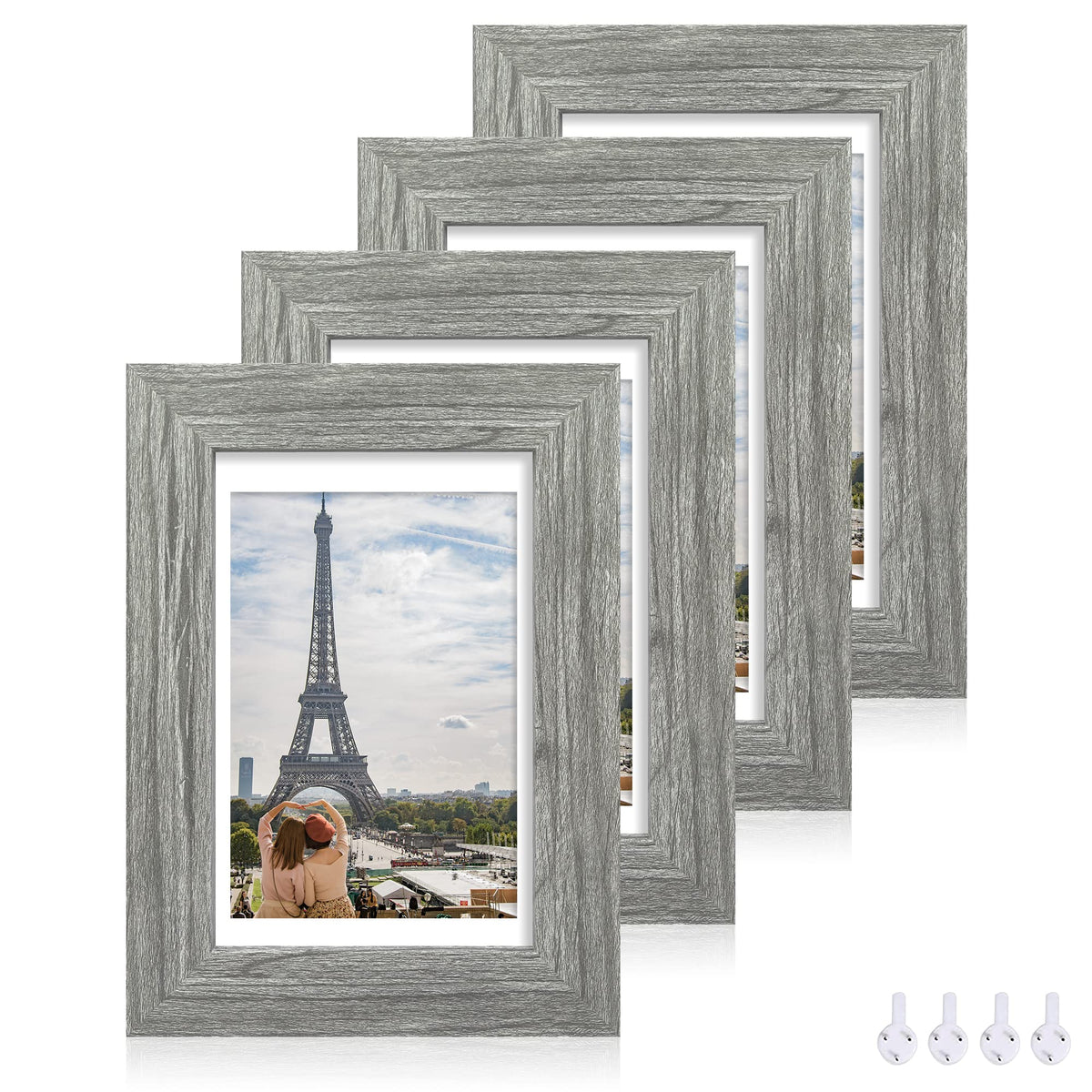 Hongkee 5x7 frame with real glass and grey wood ideal for wall display