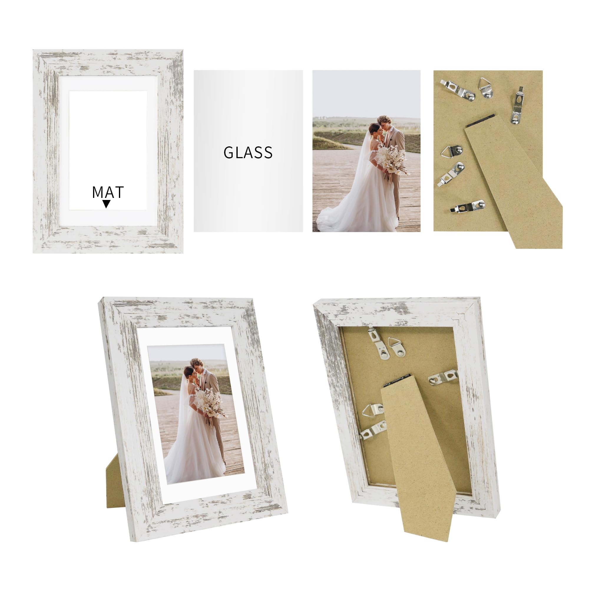 Hongkee distressed white wood frame adds rustic charm to wall or tabletop displays.