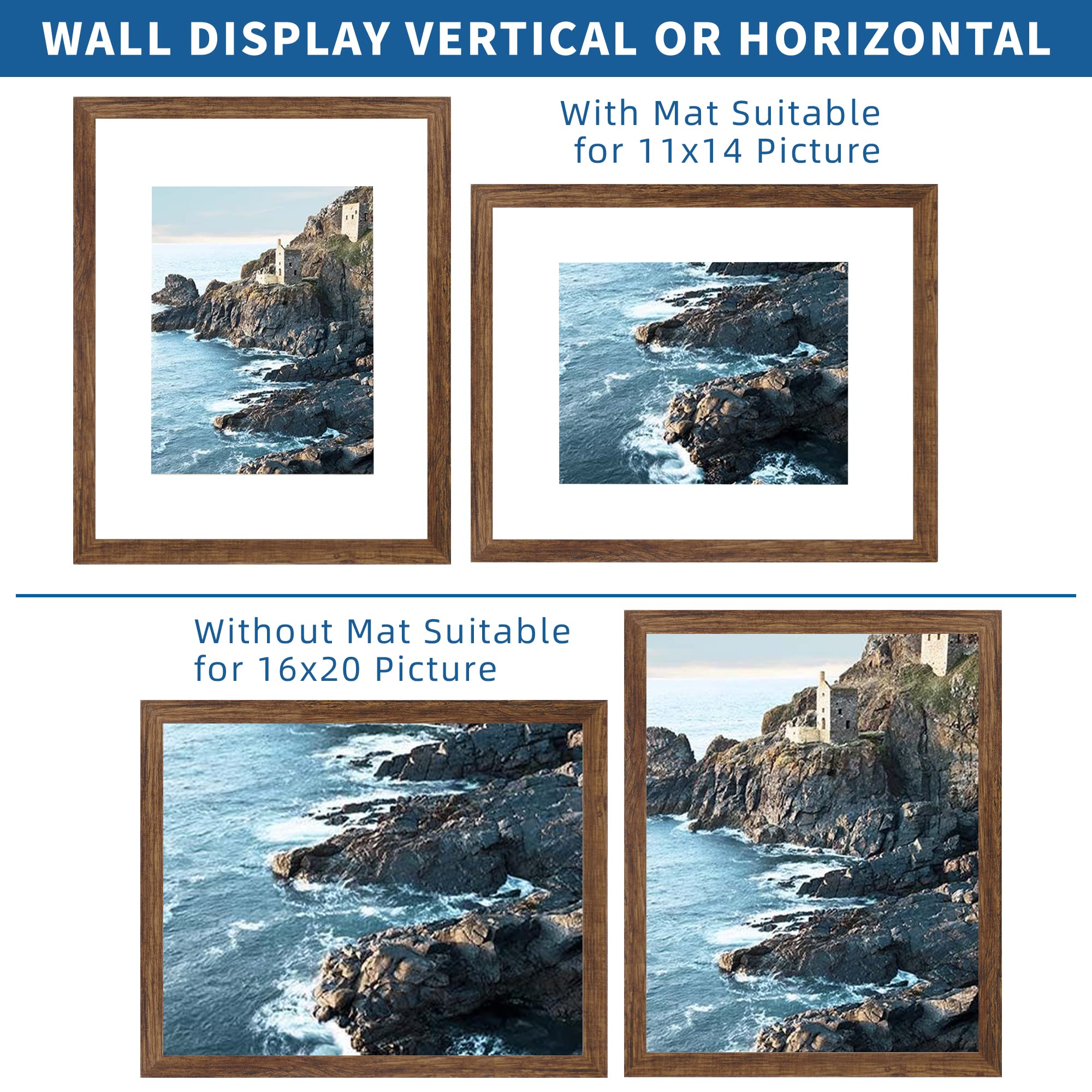 Hongkee rustic wood frame 16x20 showcases a photo without mat.