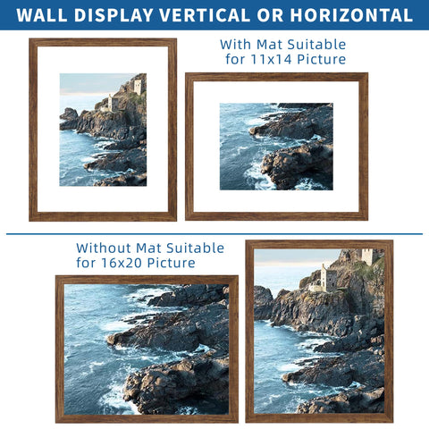 Hongkee rustic wood frame 16x20 showcases a photo without mat.