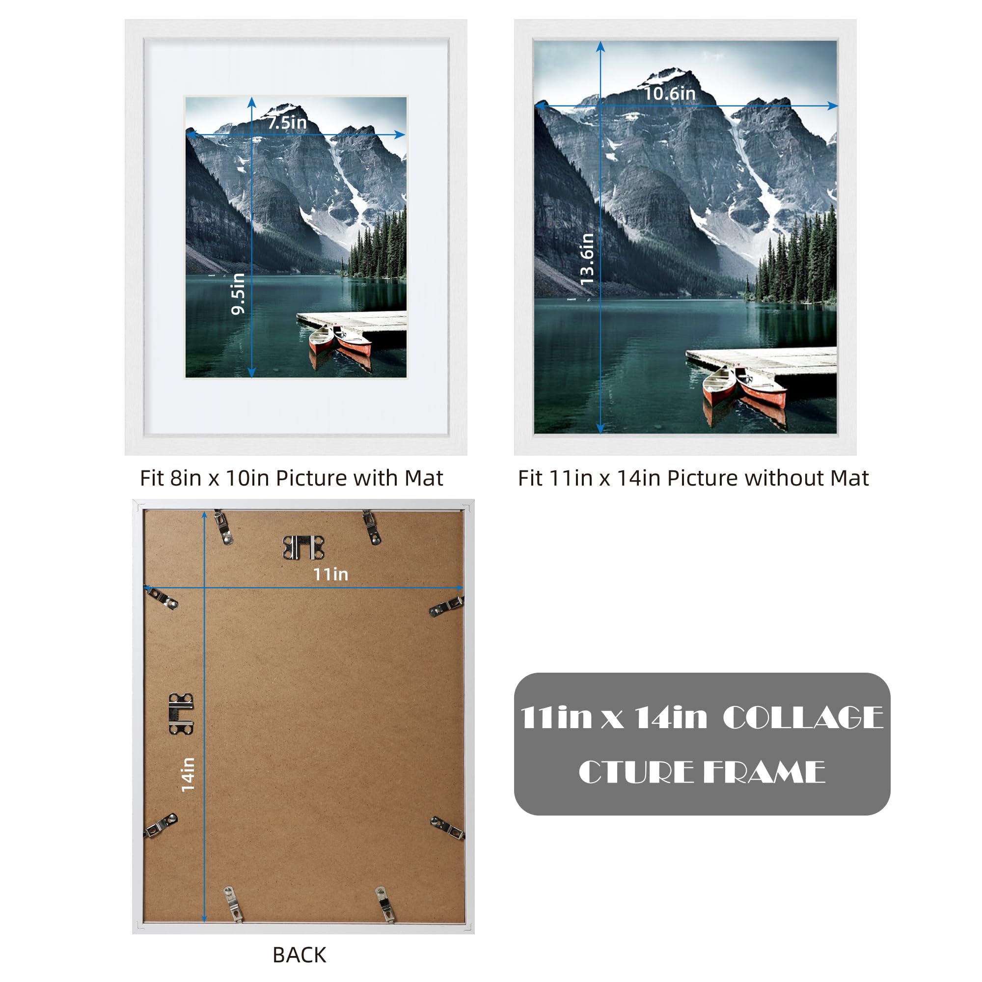 Hongkee white wood frame without mat fits 11x14 posters for versatile decor.