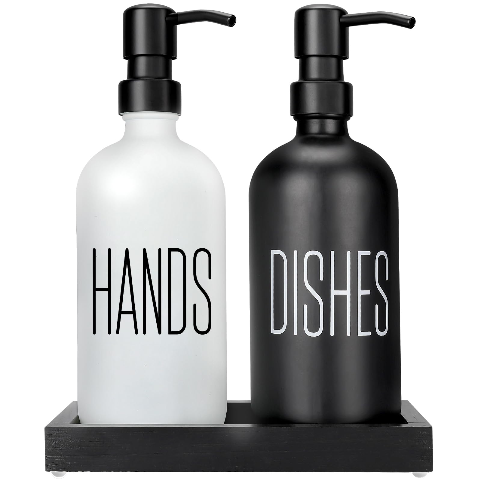 Hongno kitchen soap dispenser set with striking black and white design elevates the sink.