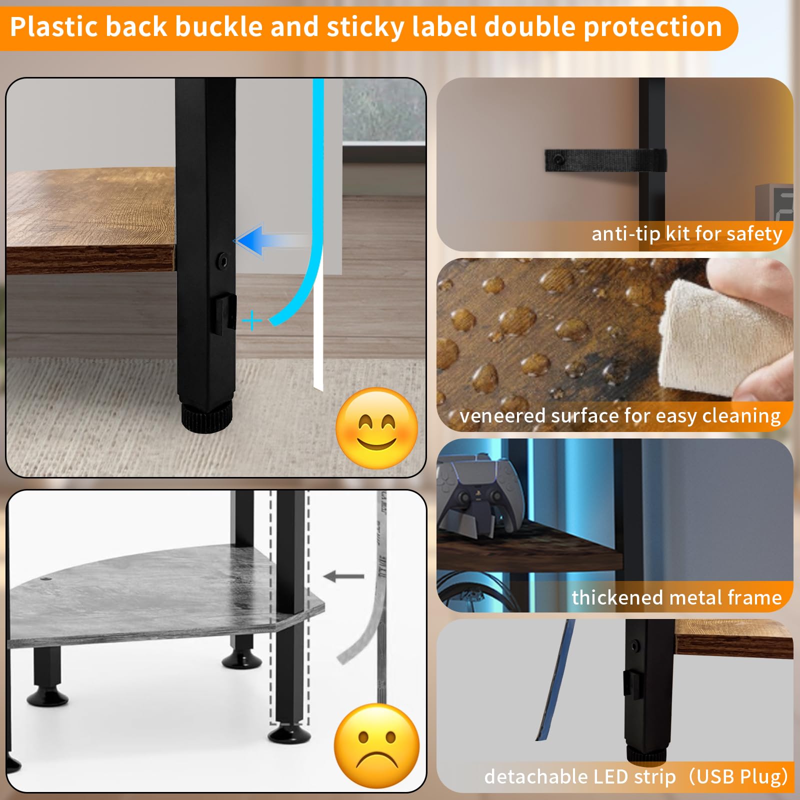 HONGOUZWL anti-tip kit and adjustable feet protect floors.