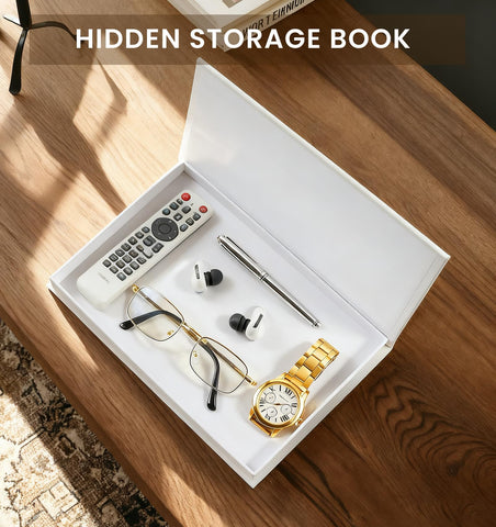 hongqu us Cozy modern home decor bookshelf display with three linen books.