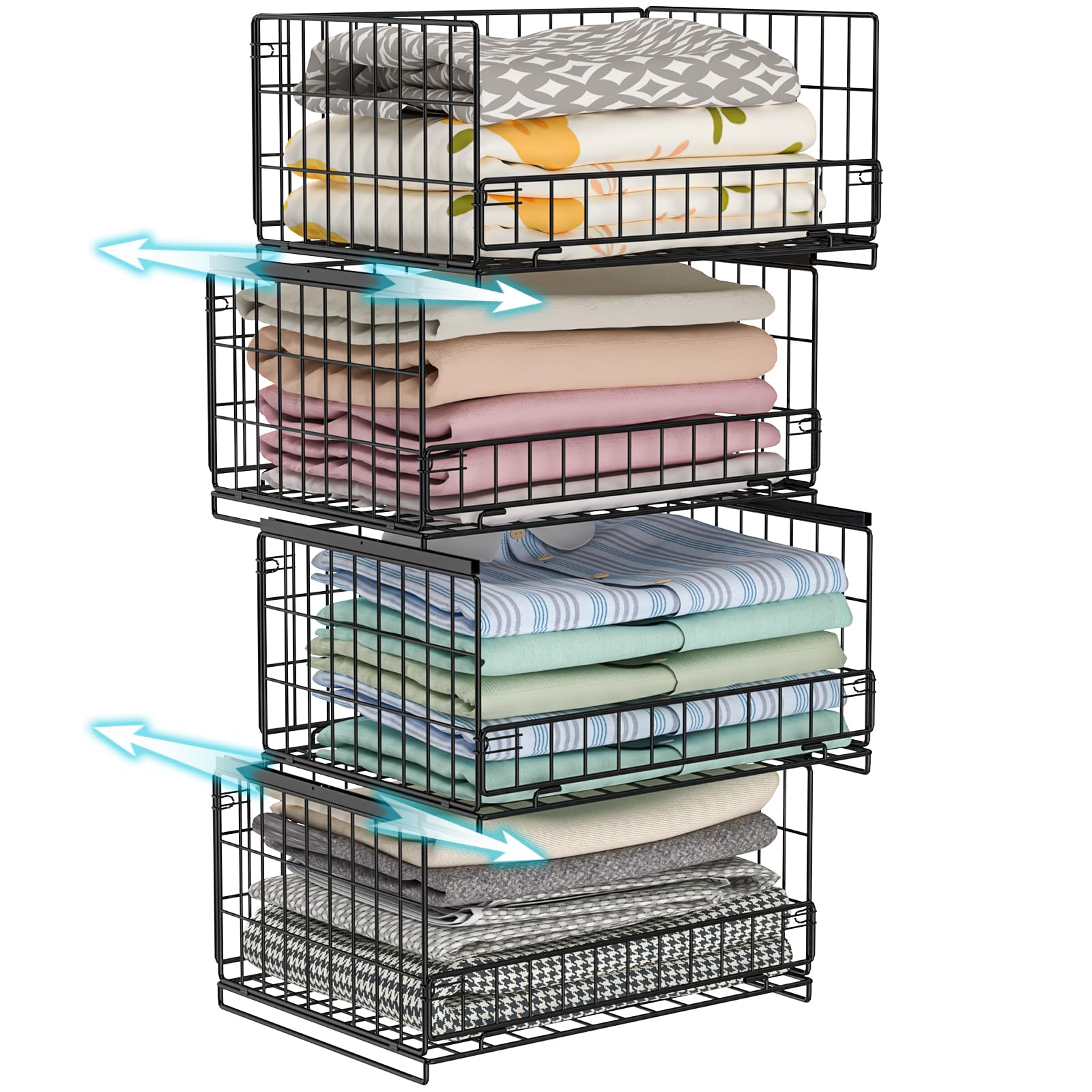 Hongtamoya 4-tier sliding closet organizers for tidy wardrobes and easy drawer access.