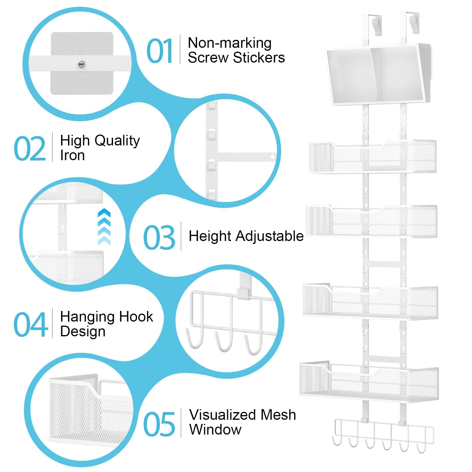 Hongtamoya five hooks add convenient hanging options for bags and towels.