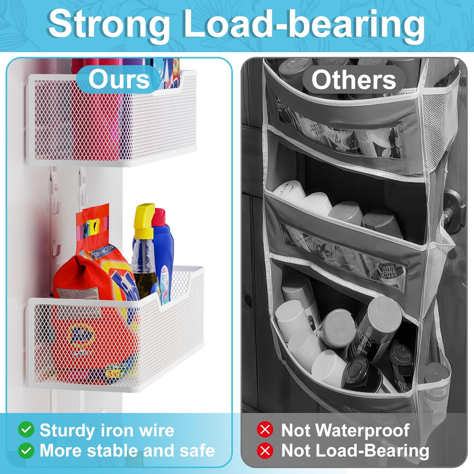 Hongtamoya four-basket system stores bathroom essentials, towels, or cosmetics.