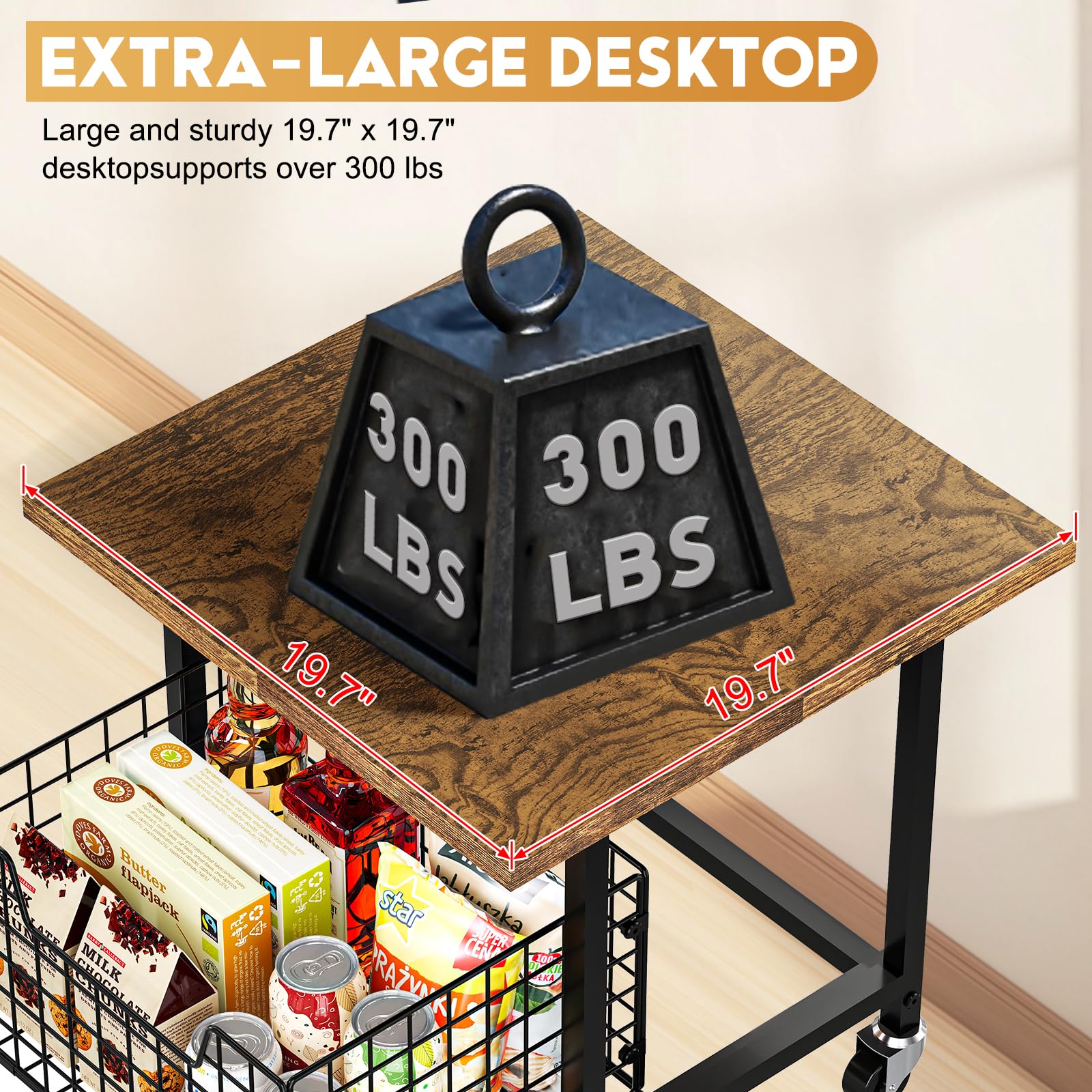 Hongtamoya mini fridge stand with wheels, front view highlights stability and mobility
