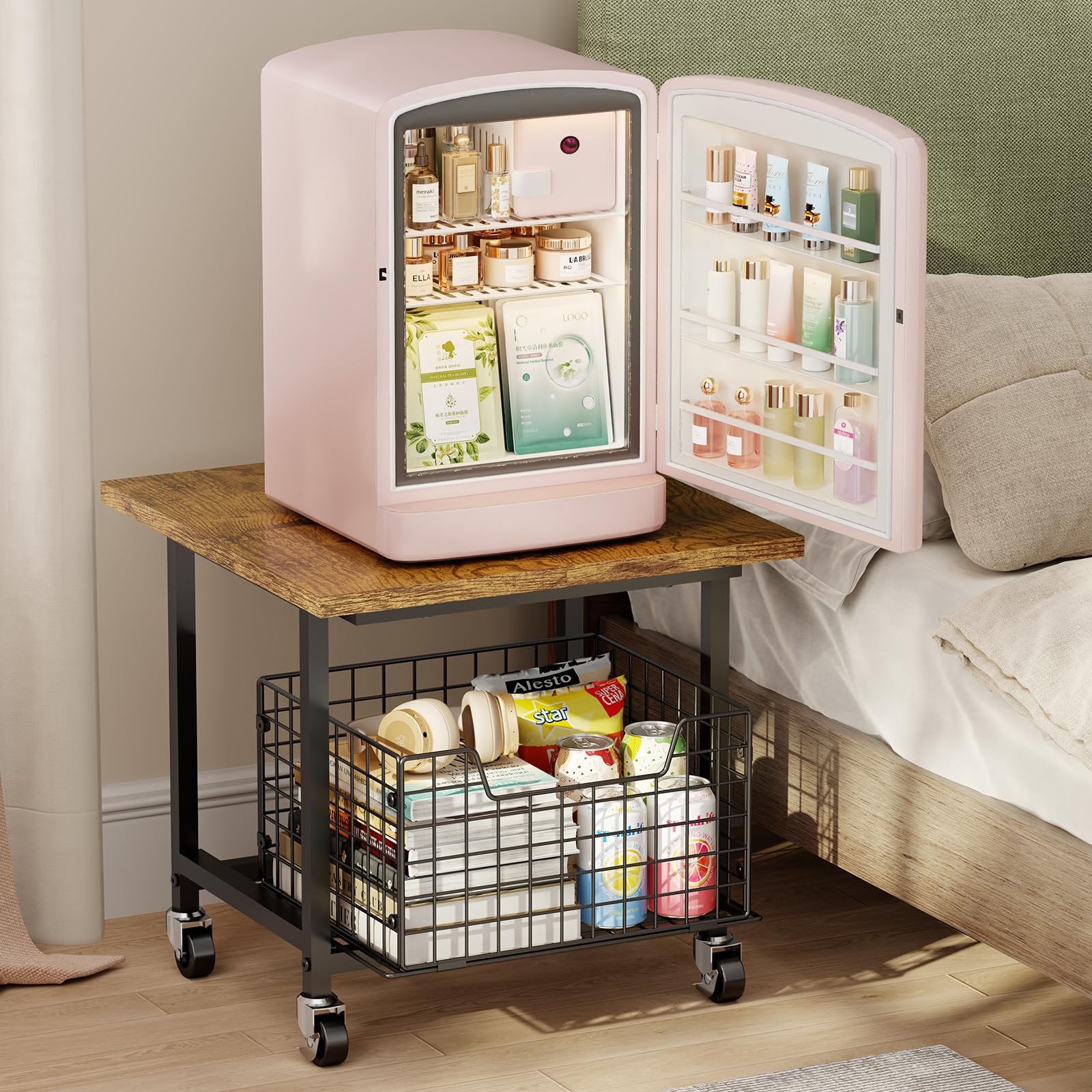 Hongtamoya mini fridge stand with wheels, kitchen use keeps appliances organized