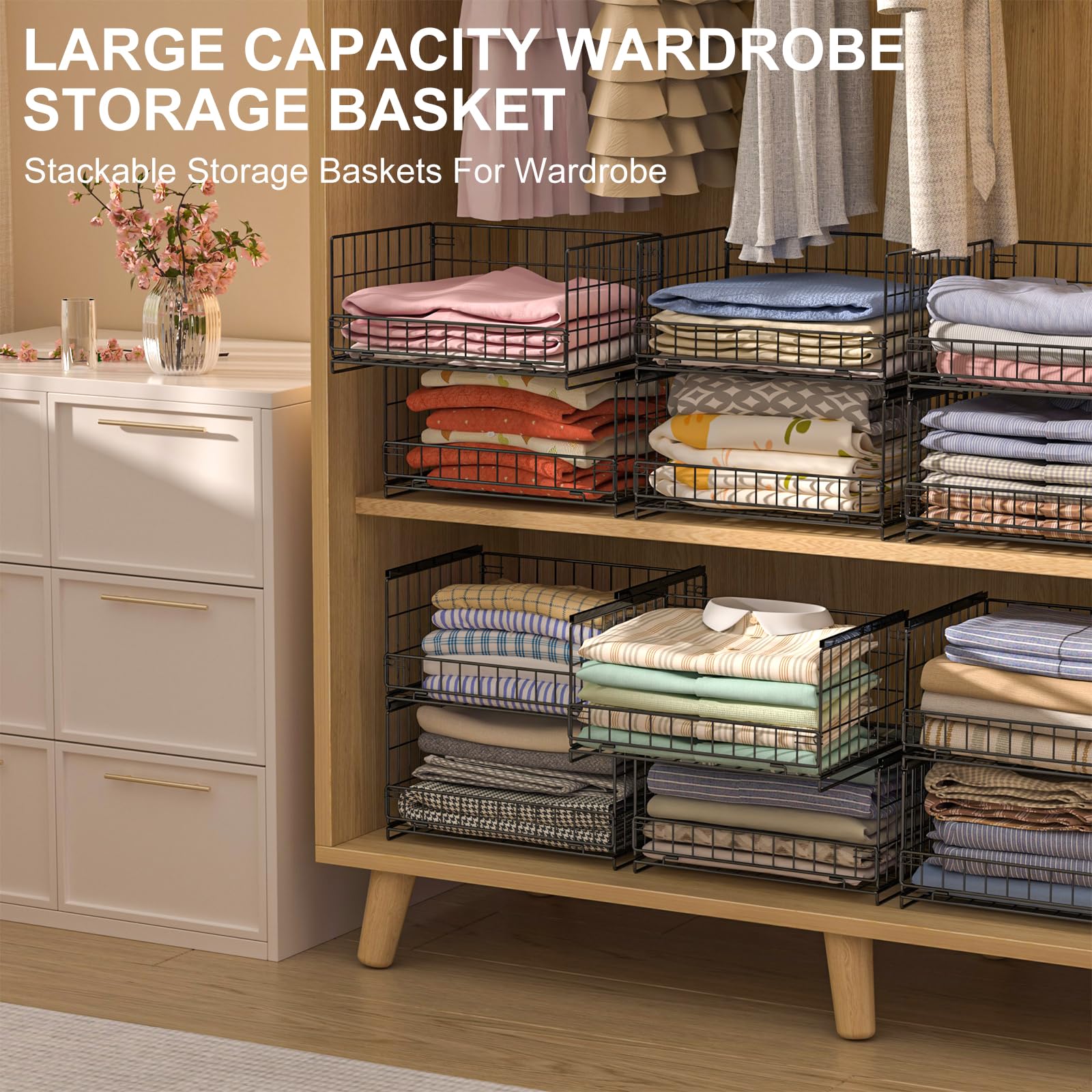 Hongtamoya stackable closet bin set offers versatile storage for clothes and accessories.
