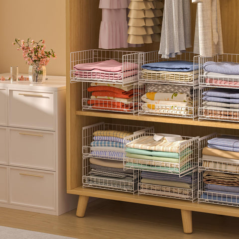 Hongtamoya stackable closet bins in wardrobe demonstrate versatile storage for clothes or accessories