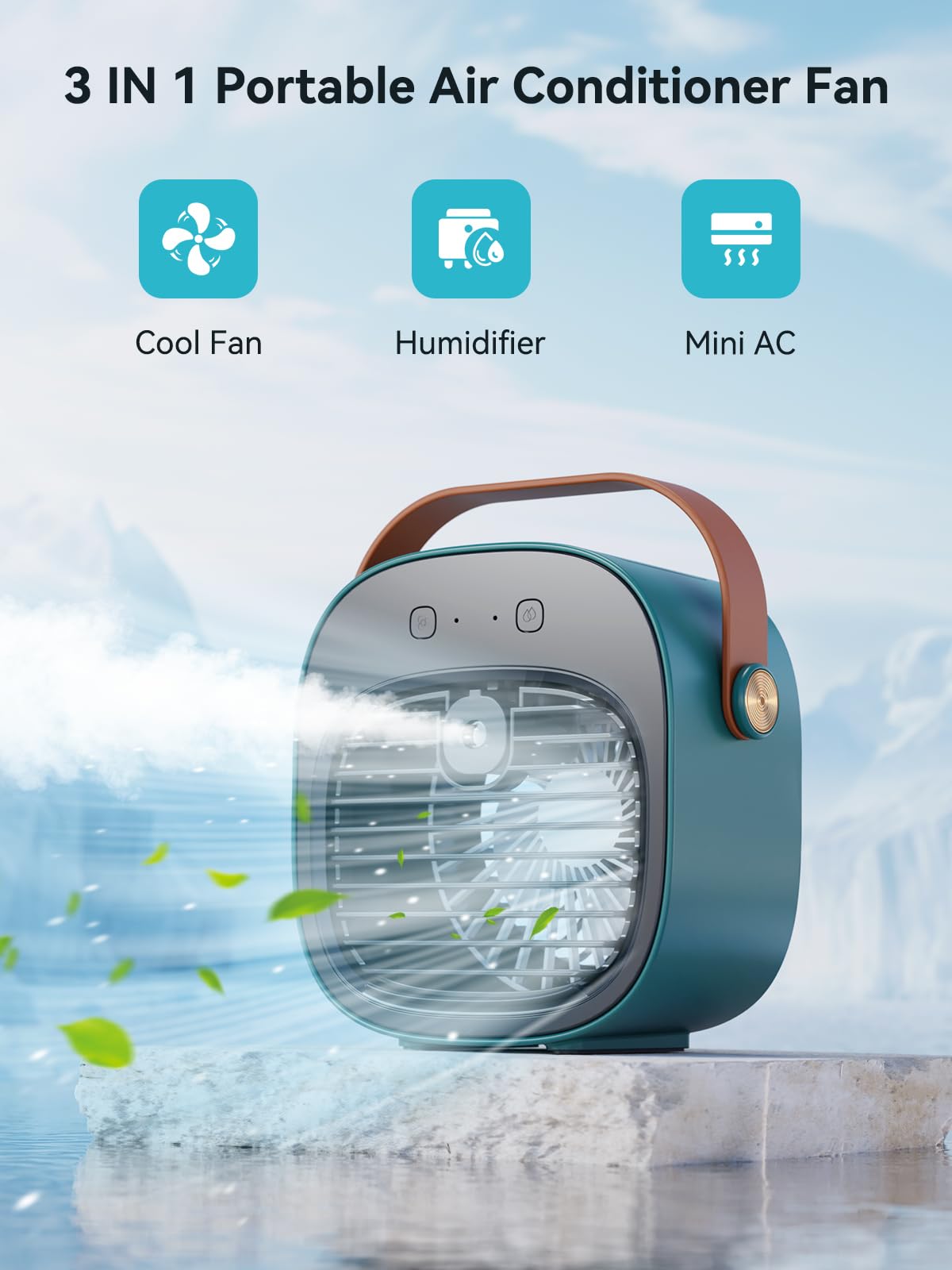 honiitaa green mini air conditioner on desk delivering quiet cooling