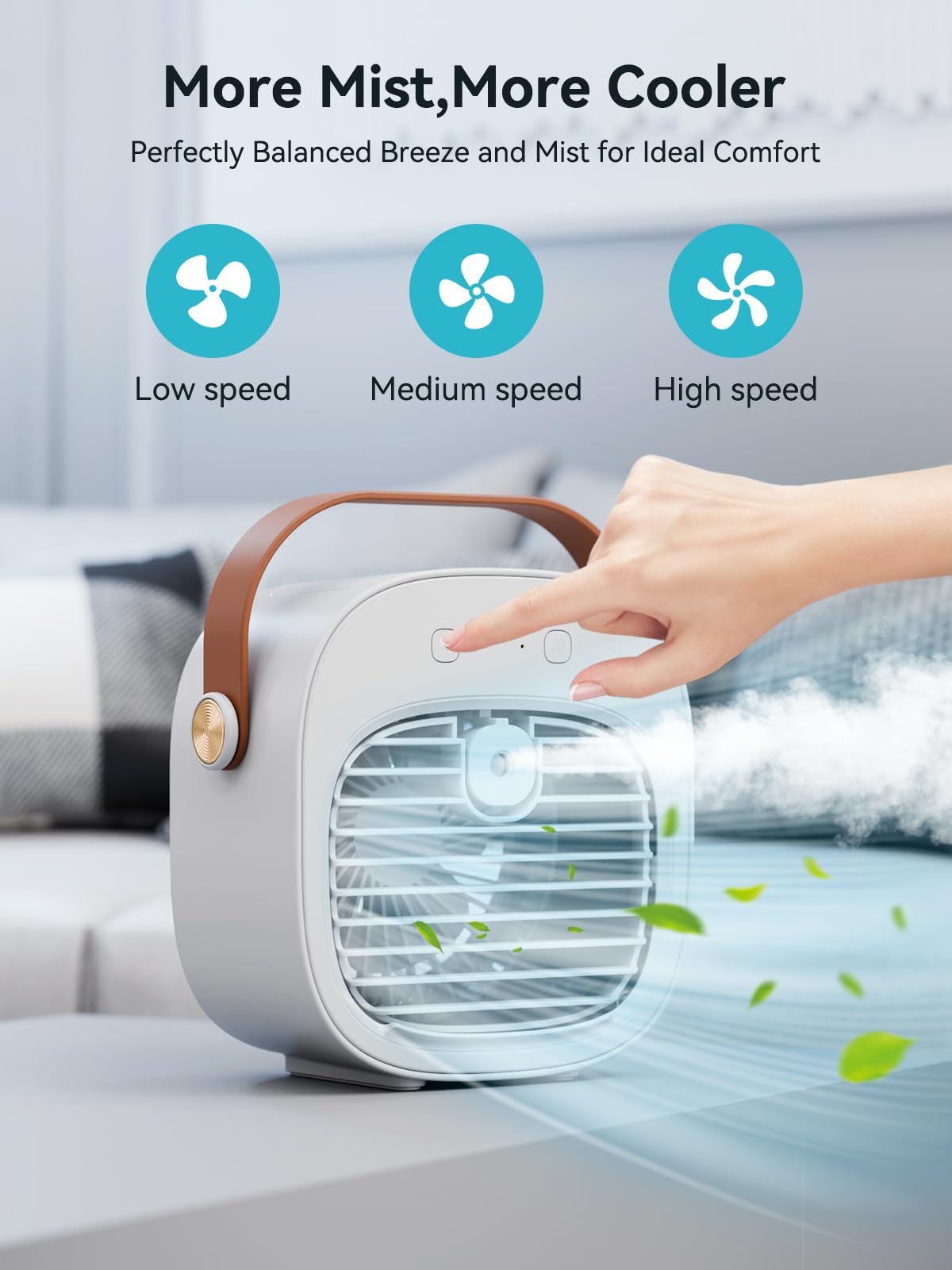 Honiitaa portable air conditioner with three speed options for comfort.