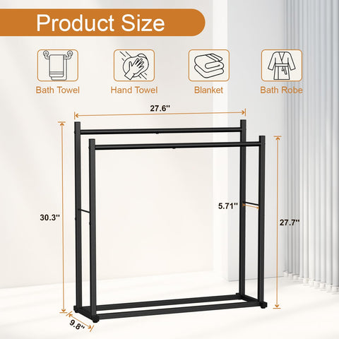 Honiter poolside display rack neatly holds towels for fast access.