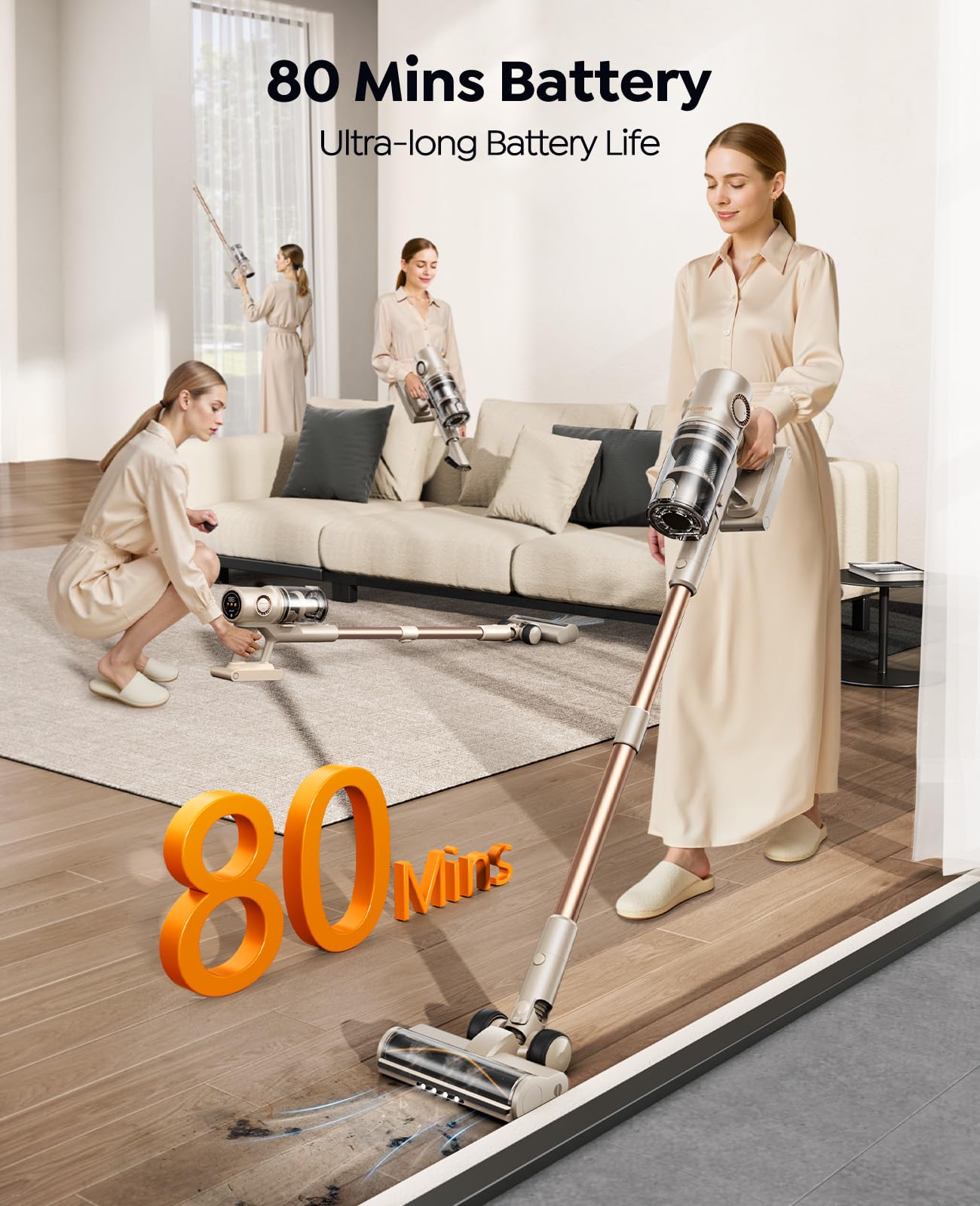 Honiture Clean P7 Pro offers up to 80 minutes runtime for extended cleaning.